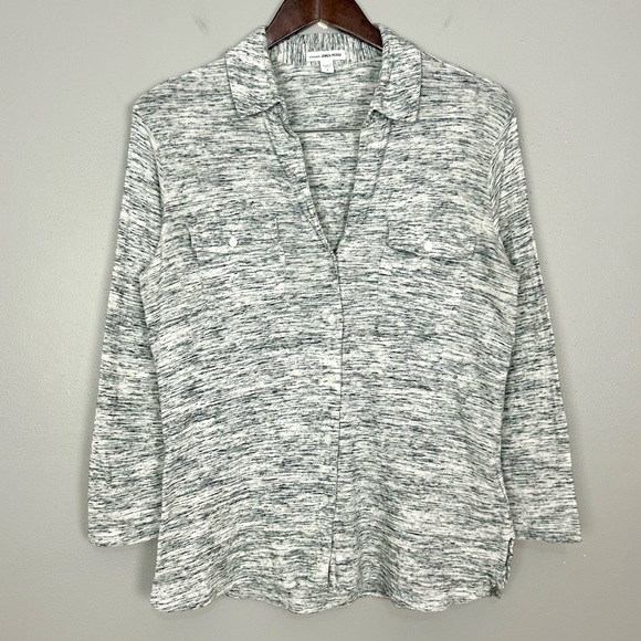 James Perse Sheer Slub Knit Shirt Women’s Size M Space Dye Light Gray Pockets - Picture 1 of 7